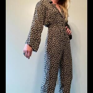 70s Anne Klein Silk Jumpsuit for Saks Fifth Avenue Printed jumpsuit S